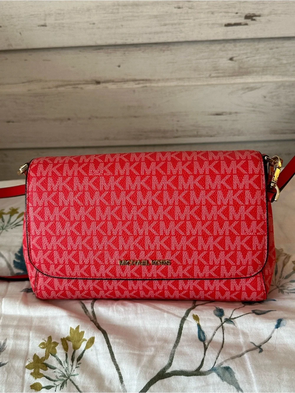Michael Kors Red Logo Crossbody with Gold Hardware